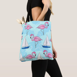 Preppy roze flamingo blauwe zeilboot draagtas