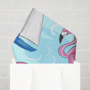 Preppy Roze Flamingo Blauwe Zeilboot Tissuepapier