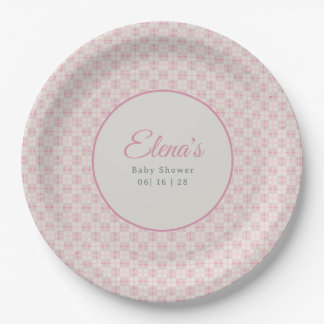 Preppy Roze Geruite Baby Shower Papieren Bordje