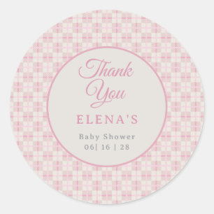 Preppy Roze Geruite Baby Shower  Ronde Sticker