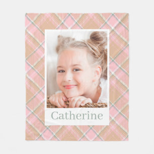 Preppy Roze Geruite Patroon Persoonlijke Meisje Fo Fleece Deken