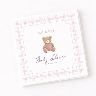 Preppy Roze Geruite Teddybeer Baby Shower Servette Servet