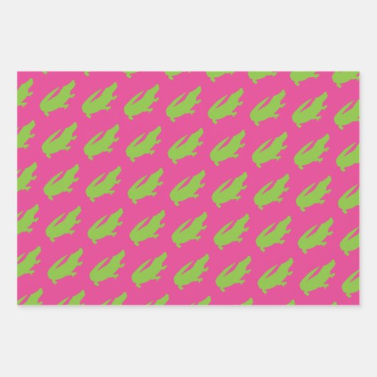 Preppy roze gingham groene alligator kleurrijke pl inpakpapier vel (Voorkant 3)