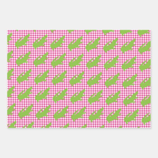 Preppy roze gingham groene alligator kleurrijke pl inpakpapier vel (Voorkant)