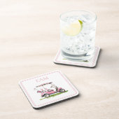 Preppy roze golfkar Monogram Bier Onderzetter (Rechterzijde)