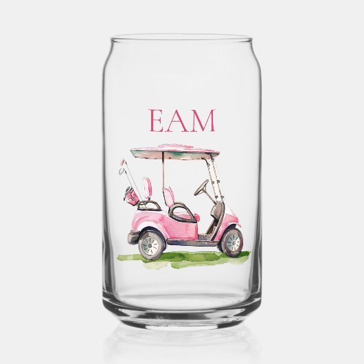 Preppy roze golfkar Monogram Blikvorm Glas (Voorkant)