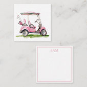 Preppy roze golfkar Monogram Notitiekaartje (Voorkant / Achterkant)