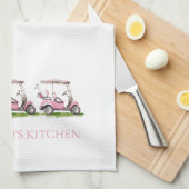 Preppy roze golfkarretjes gepersonaliseerd theedoek (Quarter Fold)