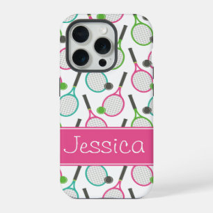 Preppy Roze Groen Blauwgroen Tennis Patroon Gepers iPhone 15 Pro Hoesje