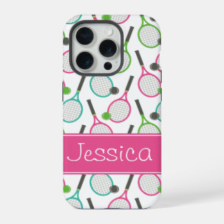 Preppy Roze Groen Blauwgroen Tennis Patroon Gepers iPhone 15 Pro Hoesje