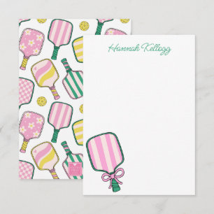 Preppy Roze Groen & Geel Pickleball Gepersonalisee Bedankkaart