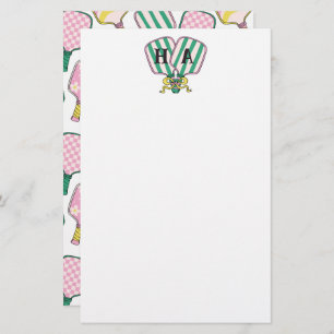 Preppy Roze Groen & Geel Pickleball Monogram Briefpapier