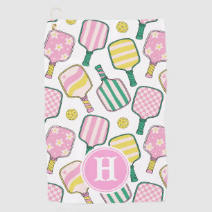 Preppy Roze Groen Geel Pickleball Monogram Handdoe Golfhanddoek
