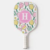 Preppy Roze Groen & Geel Pickleball Monogram Paddle (Voorkant)