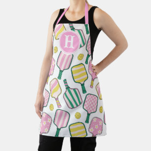Preppy Roze Groen & Geel Pickleball Monogram Schort