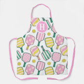 Preppy Roze Groen & Geel Pickleball Monogram Schort (Voorkant)