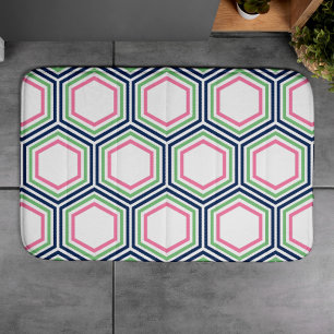 Preppy roze groen geometrisch patroon badmat