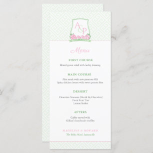 Preppy Roze Groene Couples Crest Wedding Shower Menu