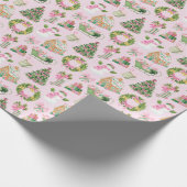 Preppy Roze & Groene Kerst Cadeaupapier (Hoek)