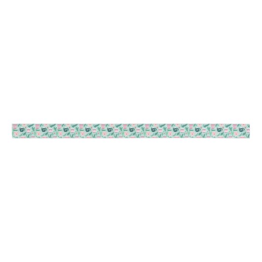 Preppy Roze & Groene Kerst Mokken Grosgrain Lint (Voorkant)