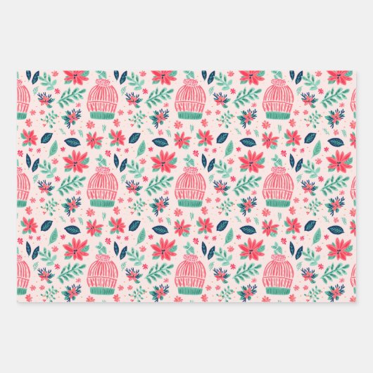 Preppy Roze & Groene Kerst Mokken Truien & Petten Inpakpapier Vel (Voorkant 2)