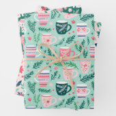 Preppy Roze & Groene Kerst Mokken Truien & Petten Inpakpapier Vel (In situ)