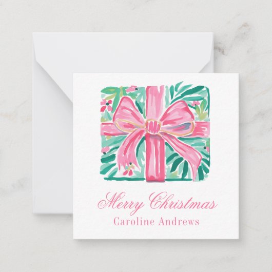 Preppy Roze & Groene Kerst Present Behuizing Notitiekaartje (Voorkant)