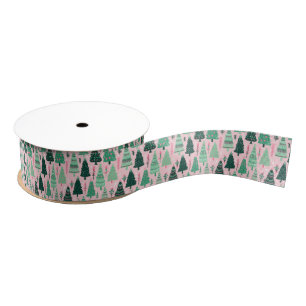 Preppy roze & groene kerstbomen grosgrain lint