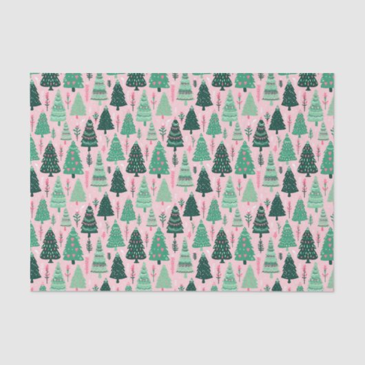 Preppy roze & groene kerstbomen tissuepapier (Voorkant)