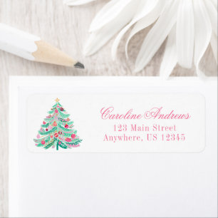 Preppy roze & groene kerstboom retouradres etiket