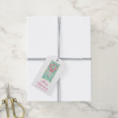 Preppy Roze & Groene Kerstmiskransdeur Cadeaulabel (Met Touw)