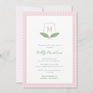 Preppy Roze Groene Monogram Rietje Baby Meisje Sho Kaart