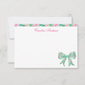 Preppy Roze & Groene Palm Beach Holly Bow Bedankkaart (Voorkant)