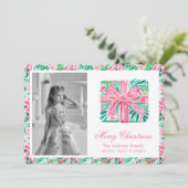 Preppy Roze & Groene Palm Beach Kerstcadeau Feestdagenkaart (Staand voorkant)