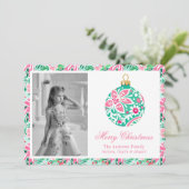 Preppy Roze & Groene Palm Beach Kerstversiering Feestdagenkaart (Staand voorkant)