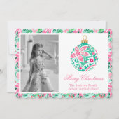 Preppy Roze & Groene Palm Beach Kerstversiering Feestdagenkaart (Voorkant)