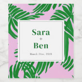 Preppy roze + groene palmboom wijn etiket (Enkel label)