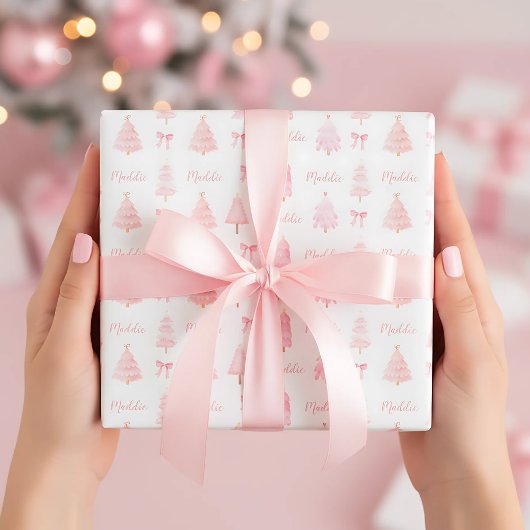 Preppy Roze Kerst inpakpapier
