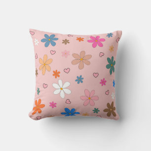 Preppy Roze Kleurrijke Bloemhart Y2K Patroon Kussen