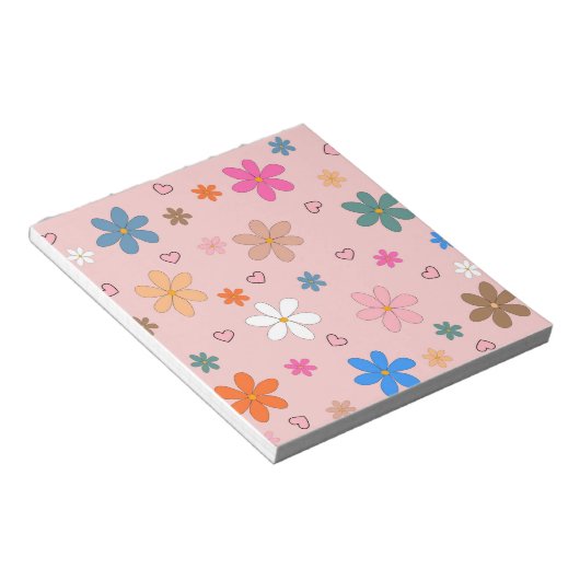 Preppy Roze Kleurrijke Bloemhart Y2K Patroon Notitieblok (Schuin)