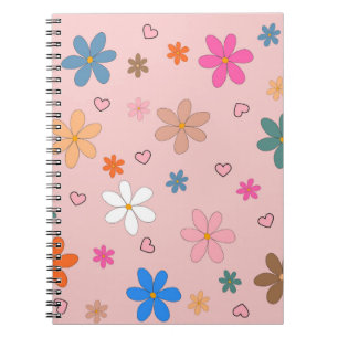 Preppy Roze Kleurrijke Bloemhart Y2K Patroon Notitieboek