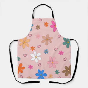 Preppy Roze Kleurrijke Bloemhart Y2K Patroon Schort