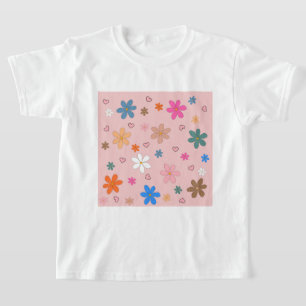 Preppy Roze Kleurrijke Bloemhart Y2K Patroon T-shirt