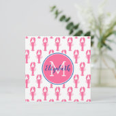 Preppy roze kreeften op wit met marine monogram (Staand voorkant)