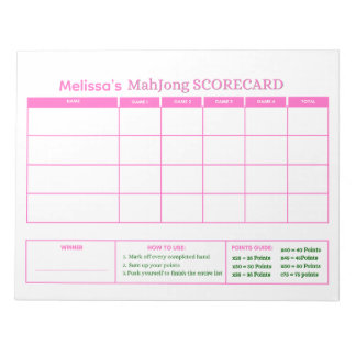 Preppy Roze Mahjong-scorekaart Aangepaste Tracker Notitieblok
