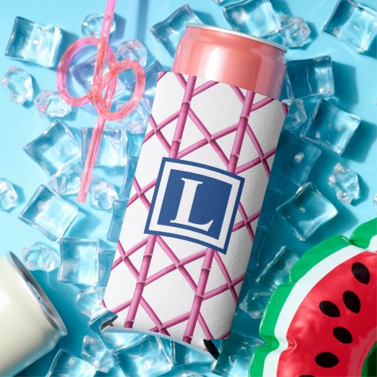 Preppy Roze Marine Trellis Bamboe Patroon Monogram (Insitu Zomer)