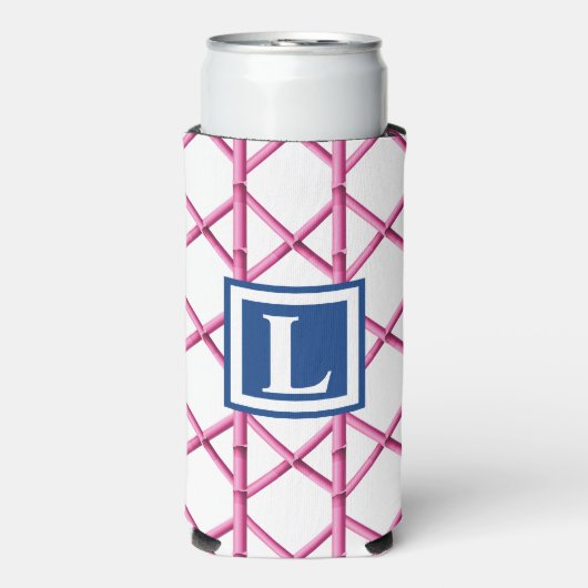 Preppy Roze Marine Trellis Bamboe Patroon Monogram (Seltzer Voorkant)