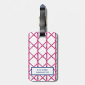 Preppy Roze Marine Trellis Bamboe Patroon Monogram Bagagelabel (Achterkant verticaal)