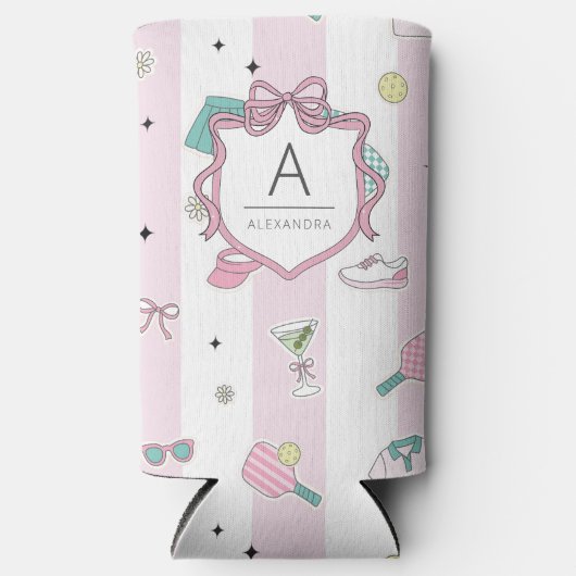 Preppy Roze Monogram Pickleball Cadeau voor Haar (Voorkant)