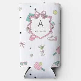 Preppy Roze Monogram Pickleball Cadeau voor Haar